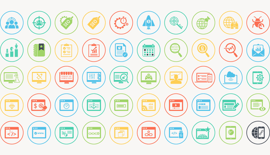 s50 SEO Marketing Flat Color Icon Set